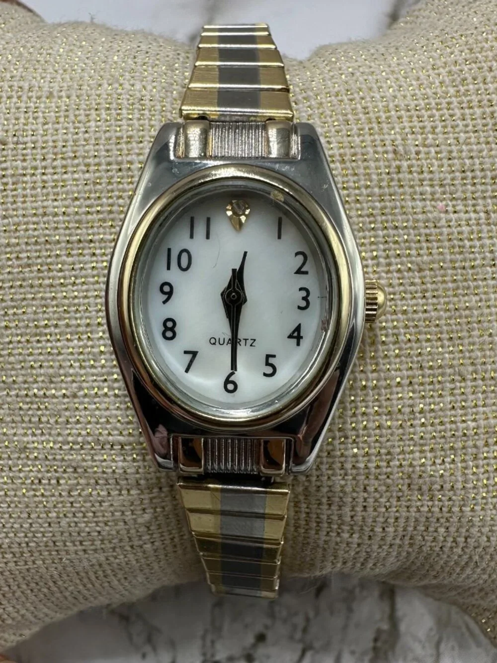 3/$30 Accutime Watch Women Silver Gold Oval Dial Stretch Band Works 6.5